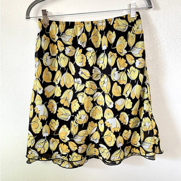 Vintage IN Studio Yellow Floral A Ling Knee Length Skirt Women Size 10P NWOT - Picture 5 of 8